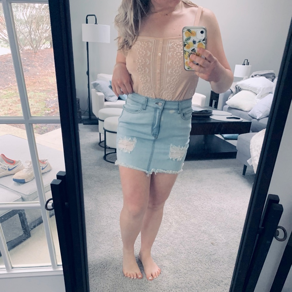 Distressed Jean Mini Skirt